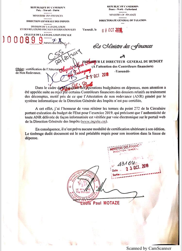 Certificat de l'Attestation de Non Redevance